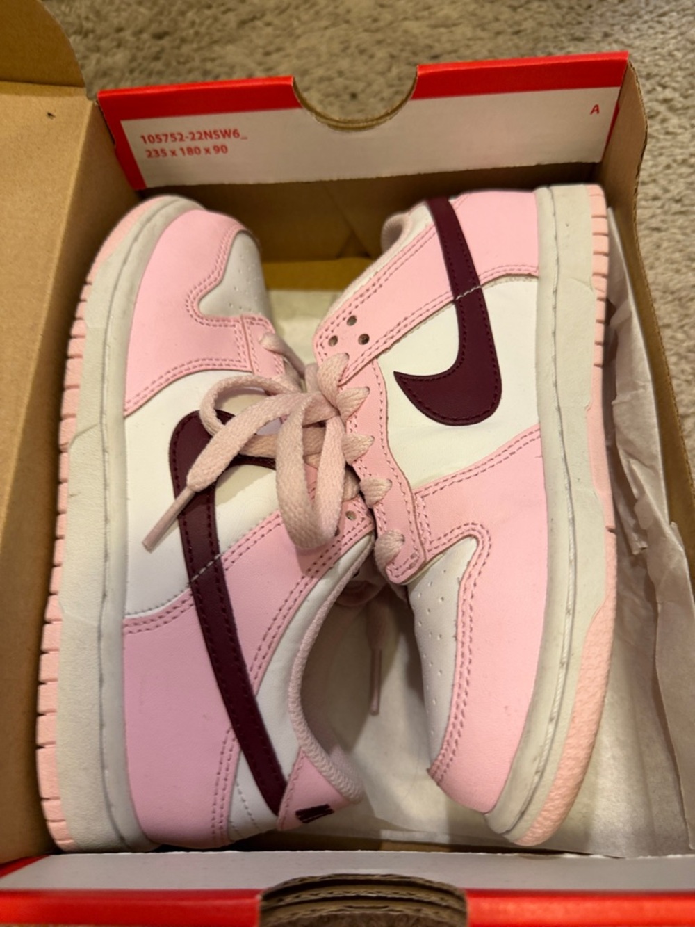 Nike Dunk Low Pink and Burgundy Leather Sneakers